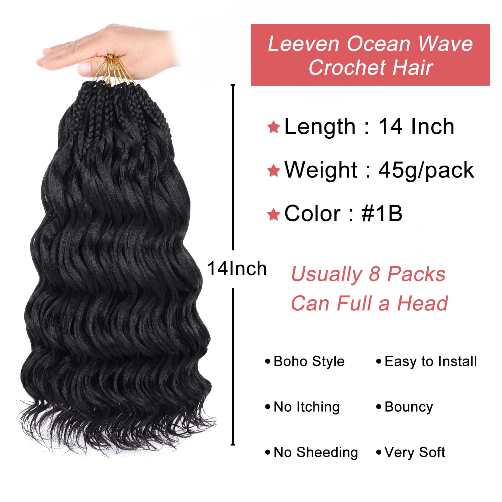 Leeven ocean wave crochet braids prelooped twisted detail for faster installation.