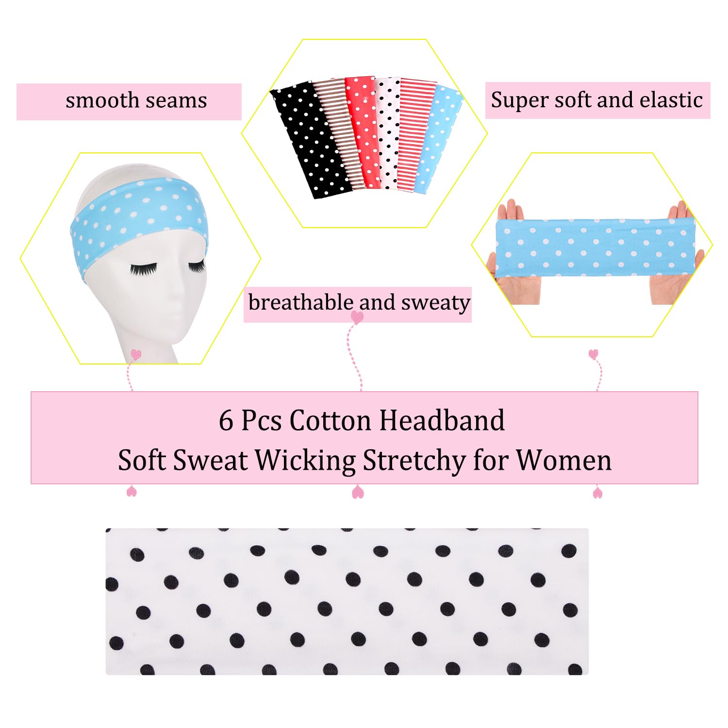 Leeven Polka Dot Headband fabric texture highlights soft breathable elastic material.