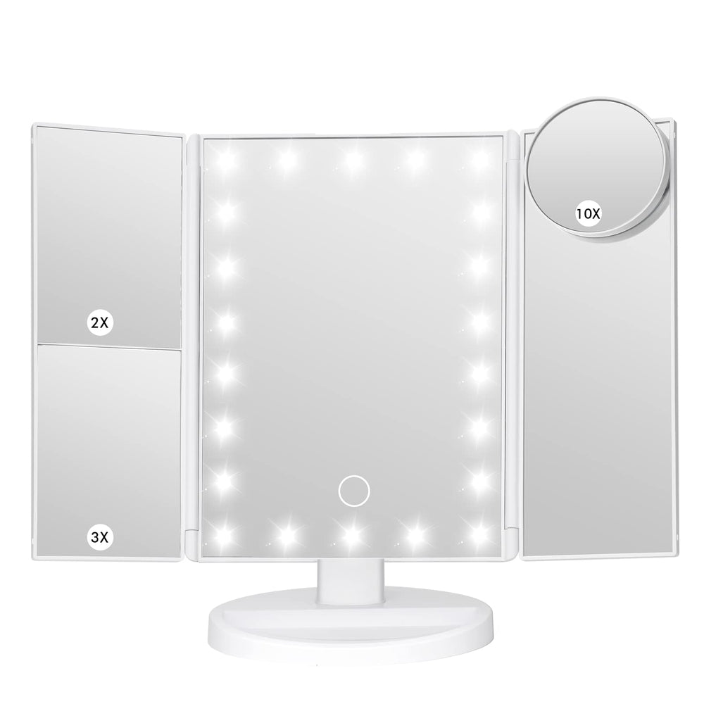 LeeWent makeup mirror with lights four-panel tri-fold design for precise makeup prep.