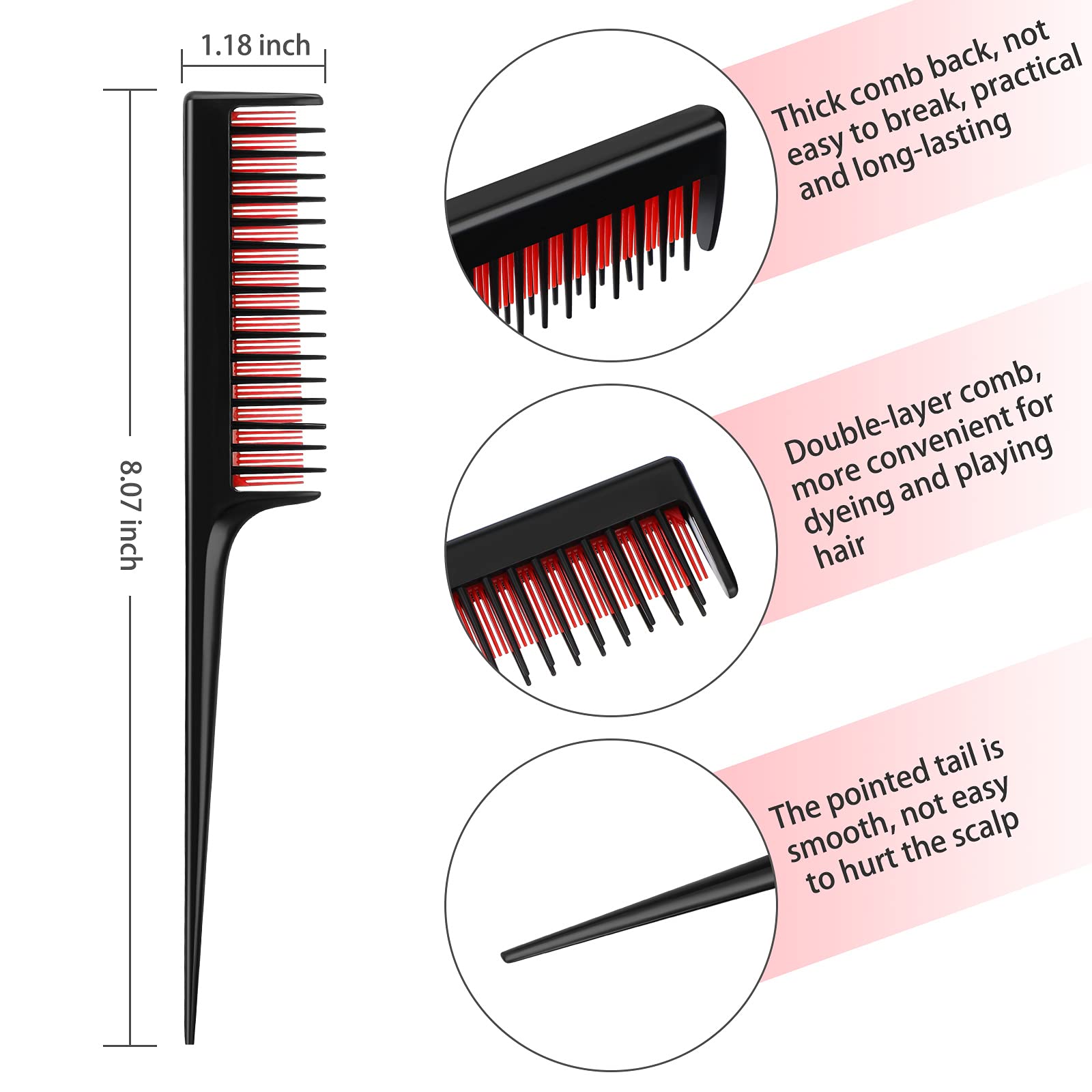 Leinuosen triple teasing comb in red enhances thickness and parting