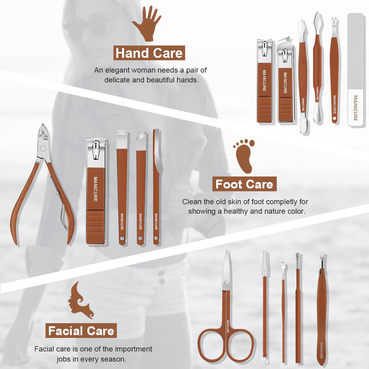 Leipple 16-piece nail care tools laid out highlighting rust resistant stainless steel for long lasting grooming