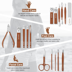 Leipple 16-piece nail care tools laid out highlighting rust resistant stainless steel for long lasting grooming