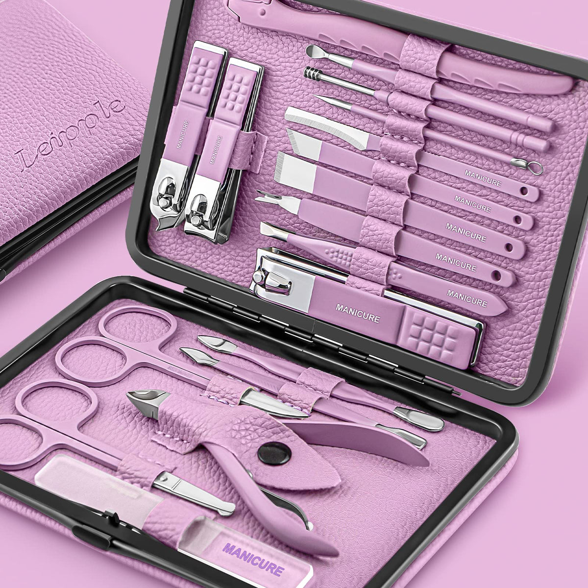 Leipple manicure set 18 pieces organized for precise grooming on the go.