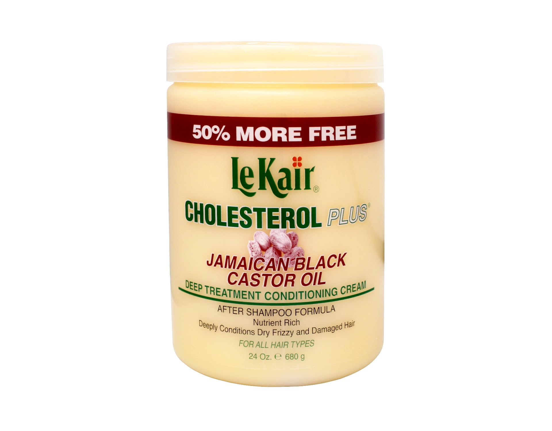 LeKair Cholesterol Plus cream jar closeup for deep conditioning nourishment.