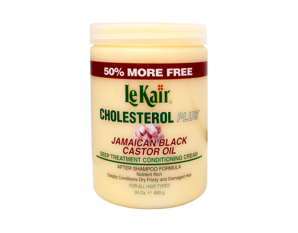LeKair Cholesterol Plus cream jar closeup for deep conditioning nourishment.