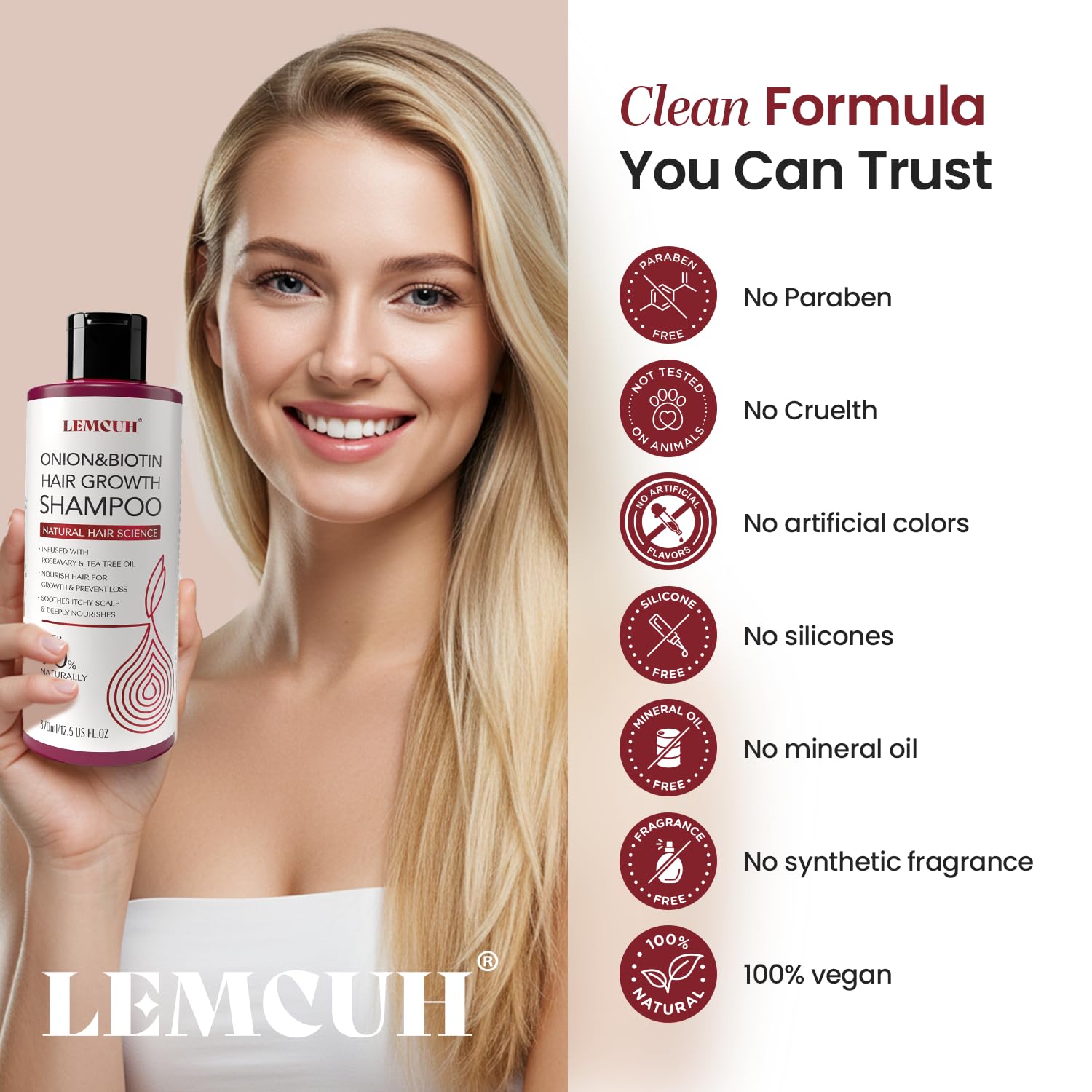 Lemcuh color-treated safe shampoo label demonstrates suitability for dyed hair.