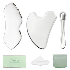 LeMeeOly stainless steel gua sha face tool for at-home facial contouring and soothing massage.