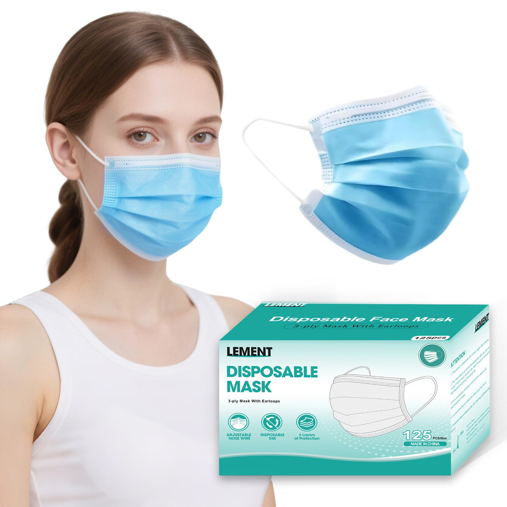 LEMENT 125-pcs blue disposable masks pack for everyday use and convenience.