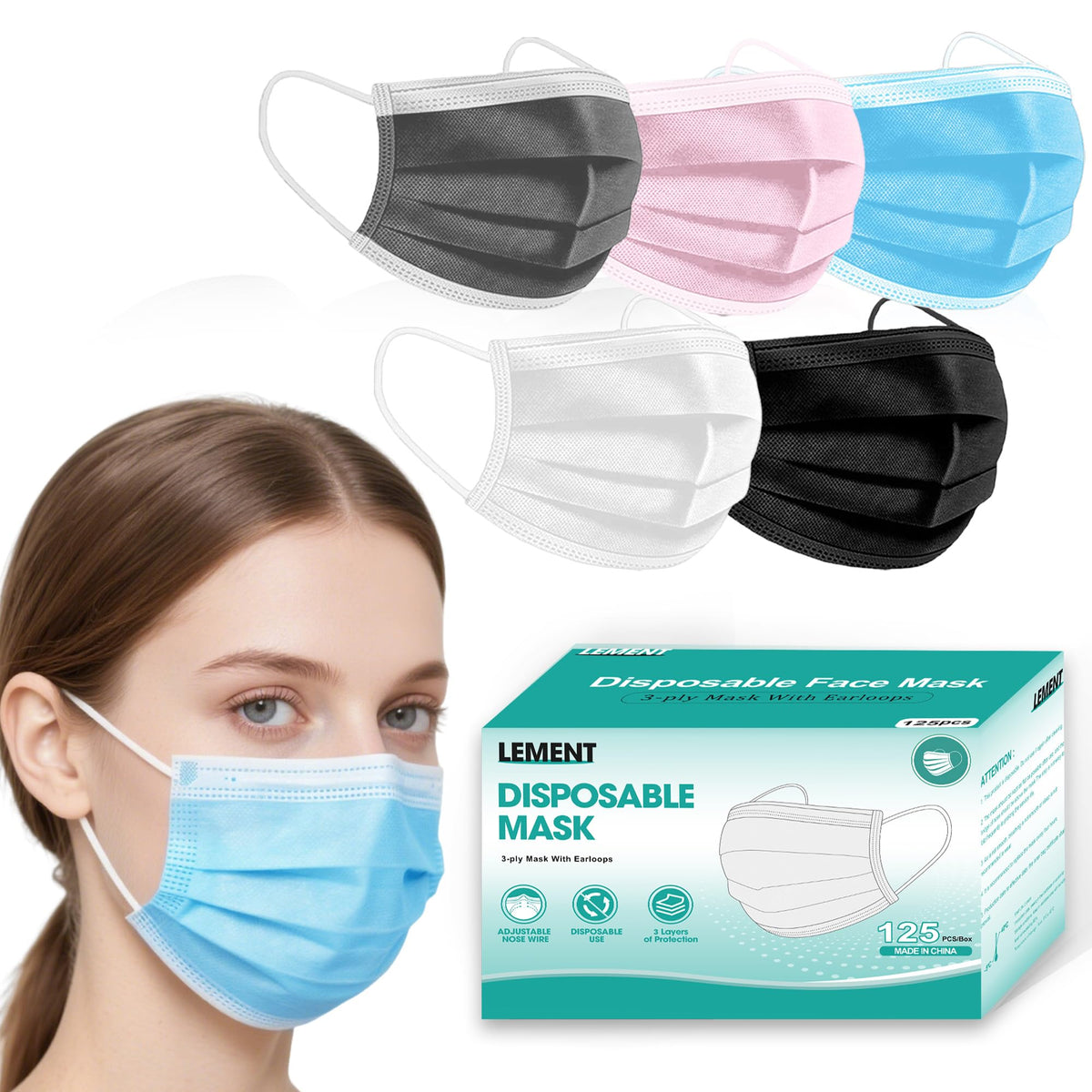 LEMENT disposable masks 125pcs pack for everyday use