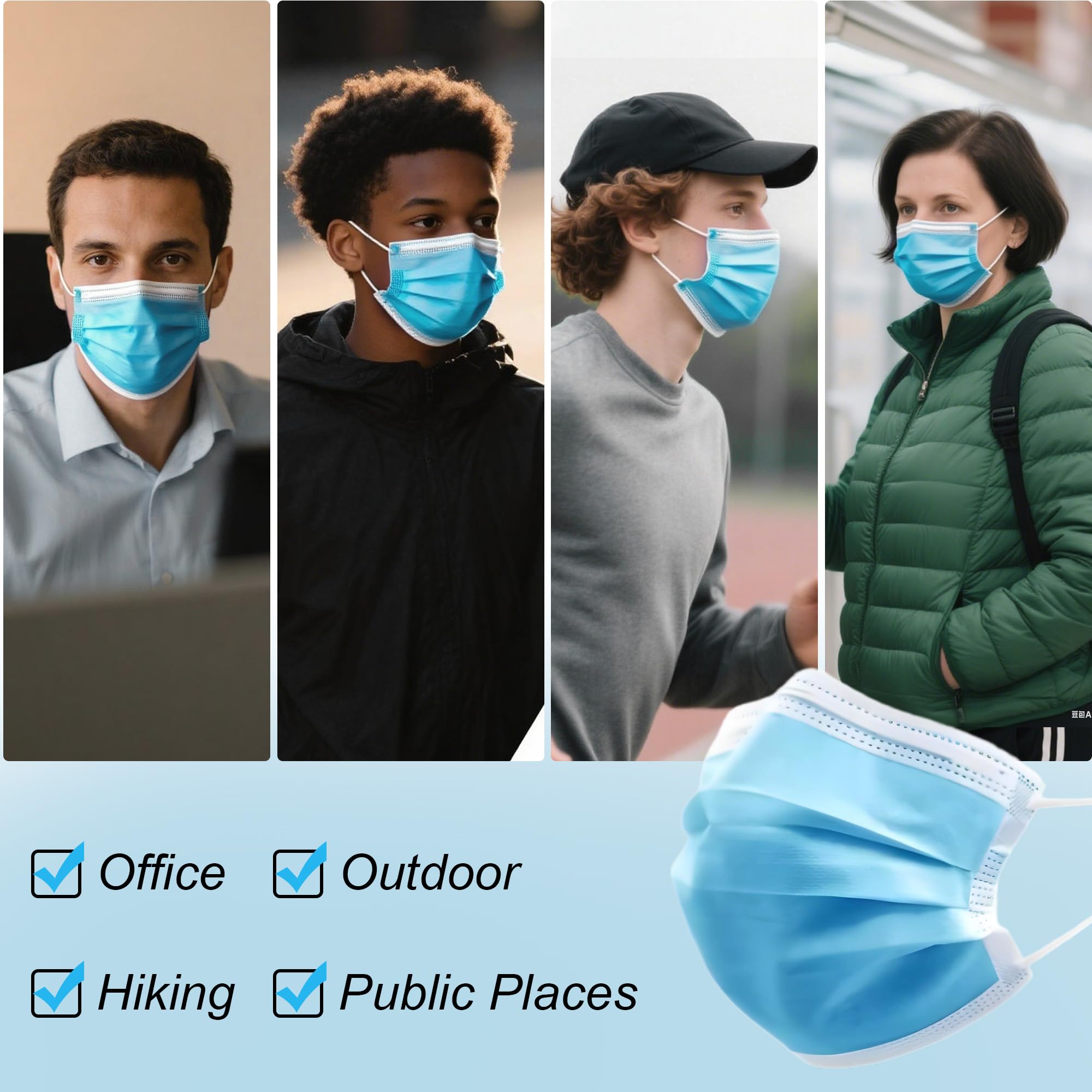 LEMENT versatile blue disposable mask ideal for office and shopping trips.