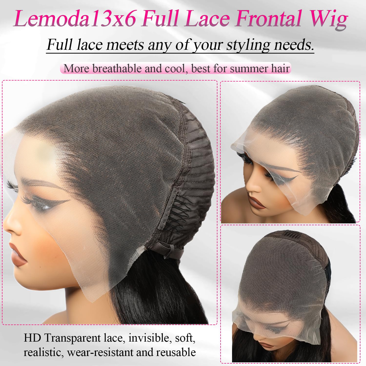 Lemoda HD transparent lace closeup showing natural hairline