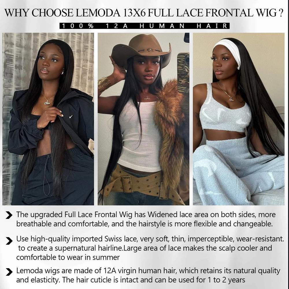 Lemoda wig with four combs and two adjustable straps for secure fit