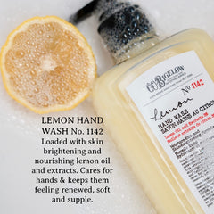 Lemon slices and leaves with C.O. Bigelow Hand Wash evoke refreshing citrus scent.
