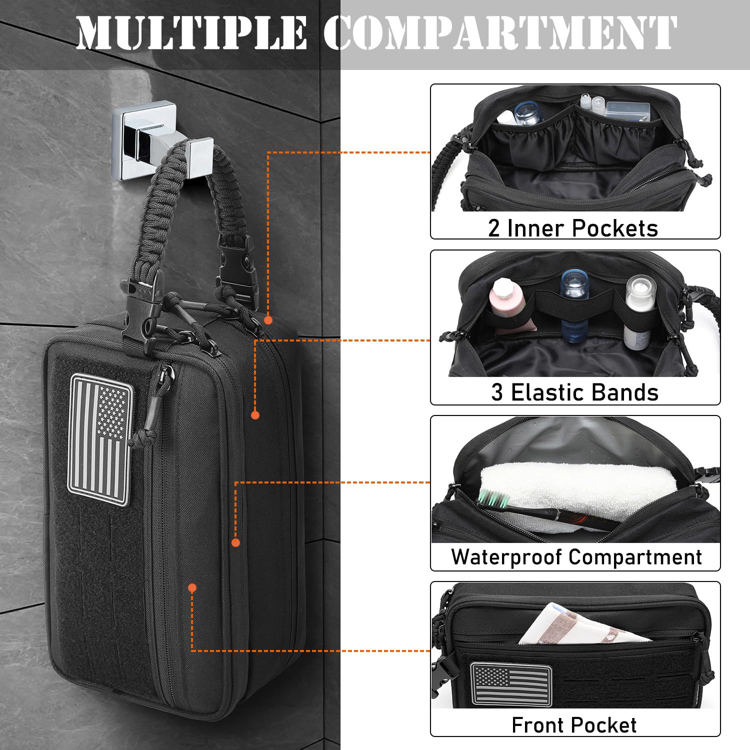 Lemubeane tactical toiletry bag interior compartments reveal organized storage for essentials
