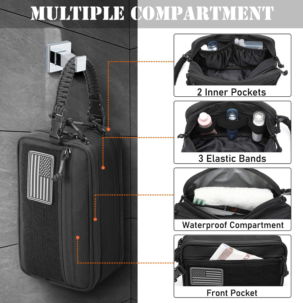 Lemubeane tactical toiletry bag interior compartments reveal organized storage for essentials