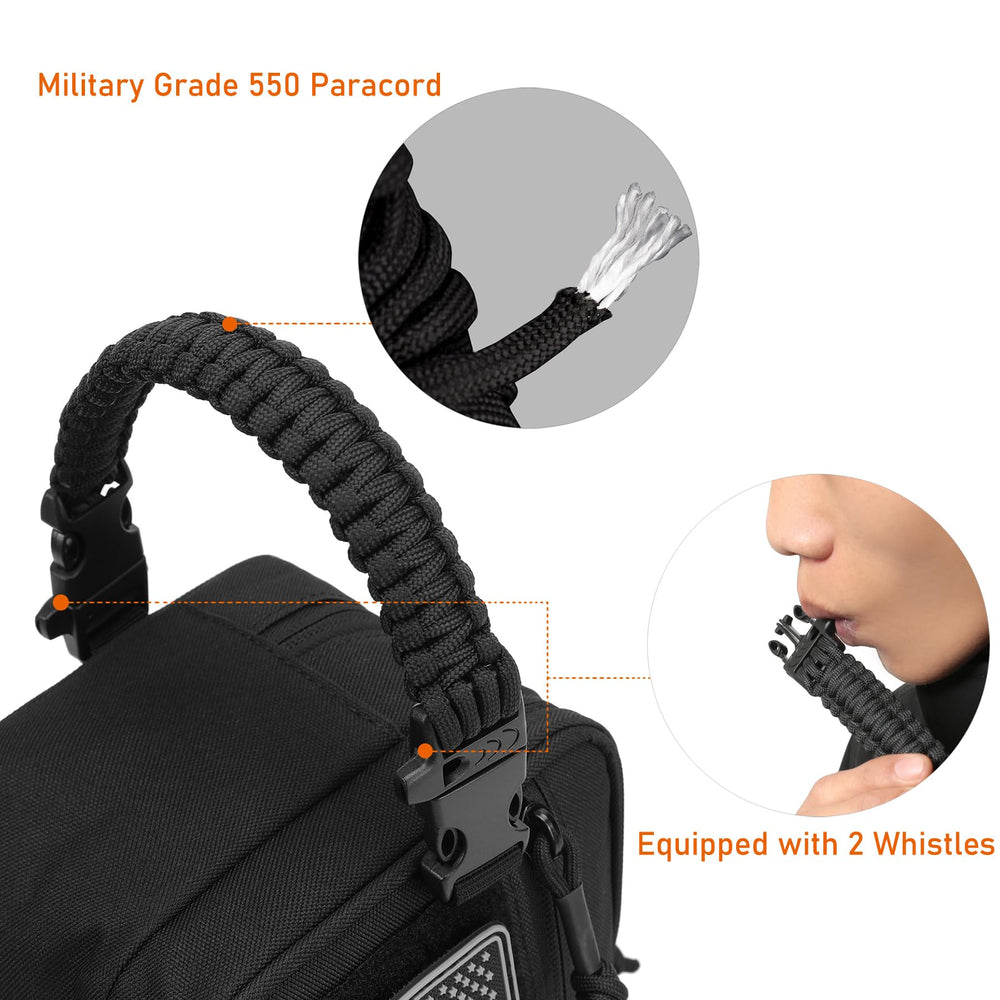 Lemubeane tactical toiletry bag paracord handle shot highlights secure grip during adventures