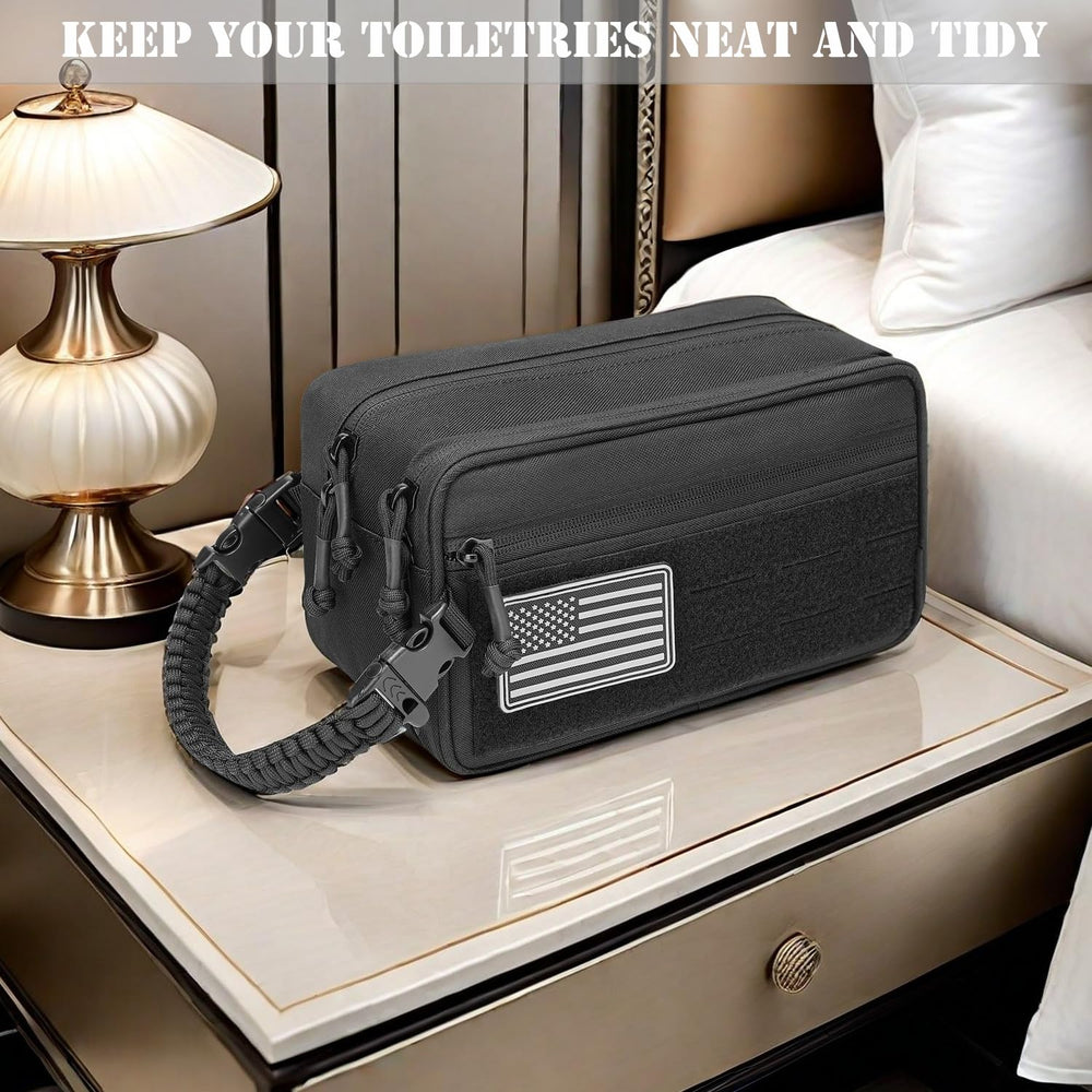 Lemubeane tactical toiletry bag US flag patch image supports reliable identification in group travel