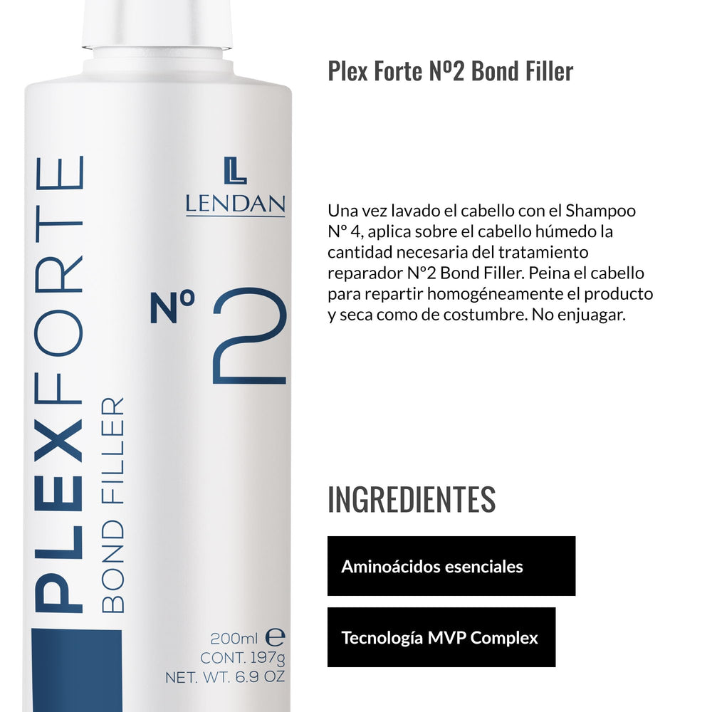 Lendan Plex Forte Nº2 Bond Filler bottle close-up emphasizes heat shield and color protection.
