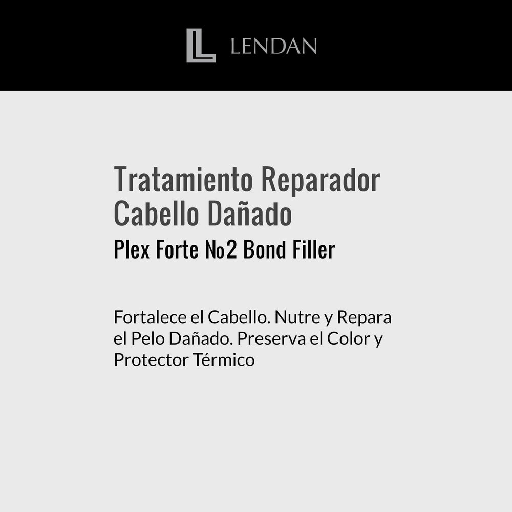 Lendan Plex Forte Nº2 Bond Filler salon-use scene suggests versatile professional and home care.