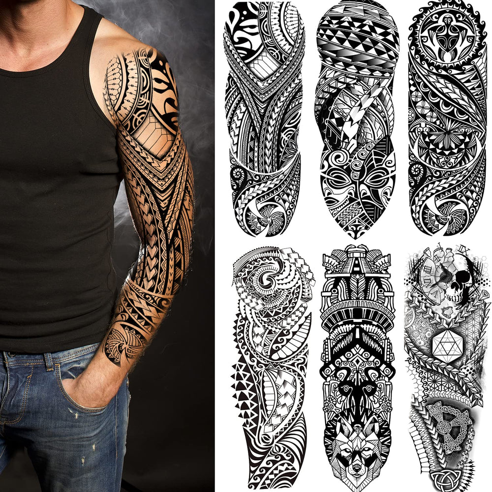 LEOARS fake sleeve tattoos six-sheet full-arm package offers dramatic, party-ready temporary body art.