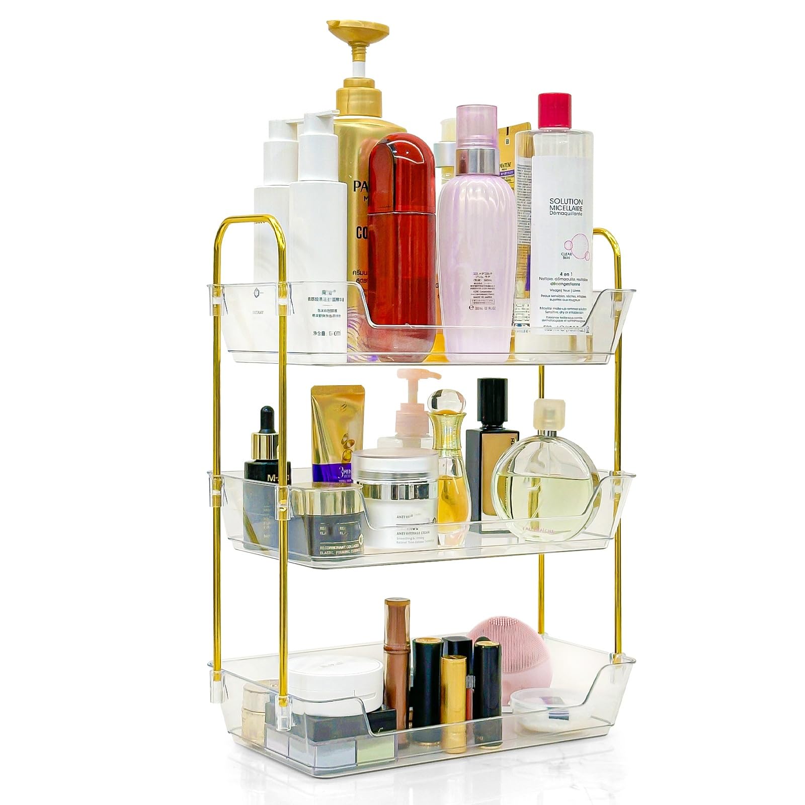 Leoenir 3-Tier Bathroom Organizer front view highlights Nordic design for a tidy vanity and daily routine efficiency.