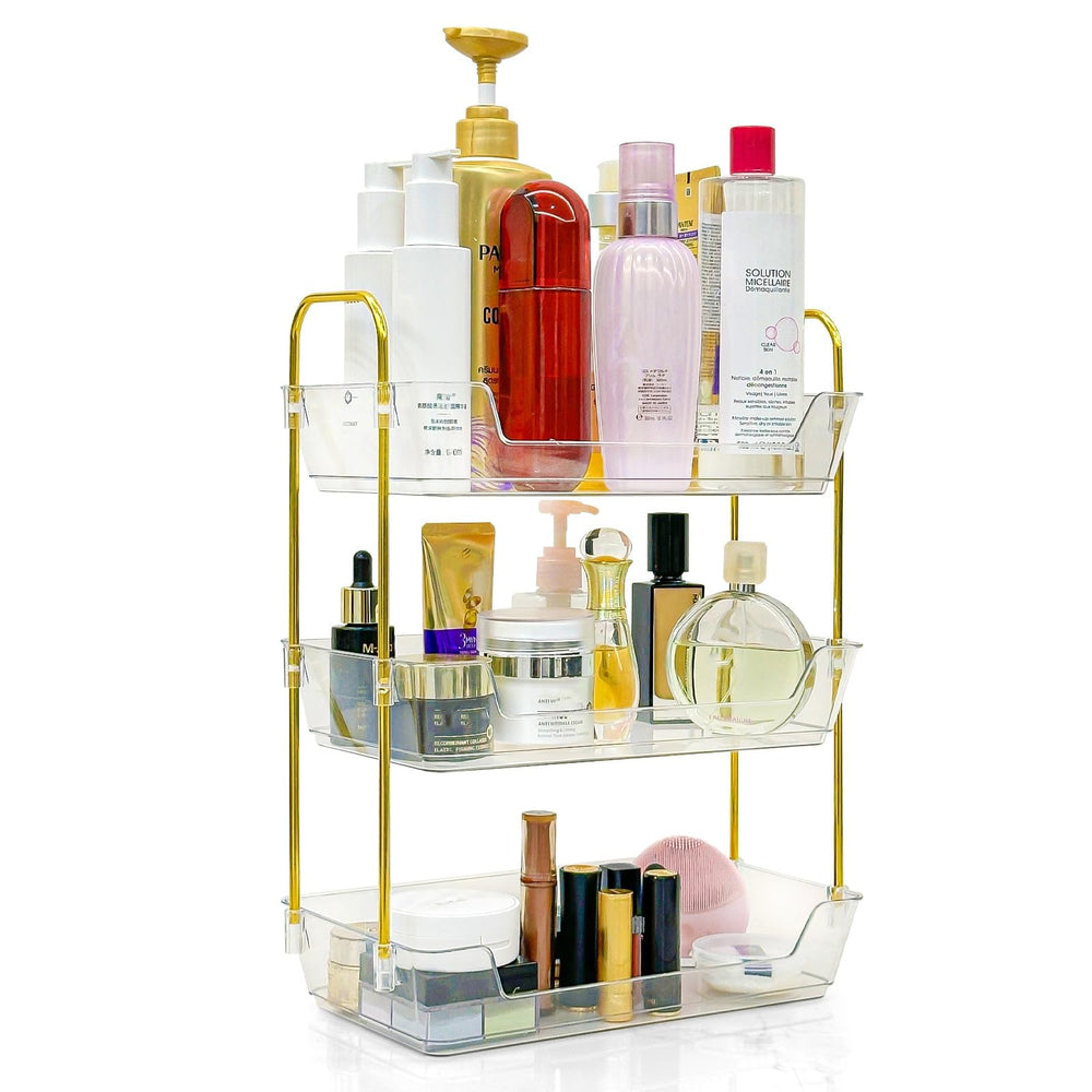 Leoenir 3-Tier Bathroom Organizer front view highlights Nordic design for a tidy vanity and daily routine efficiency.