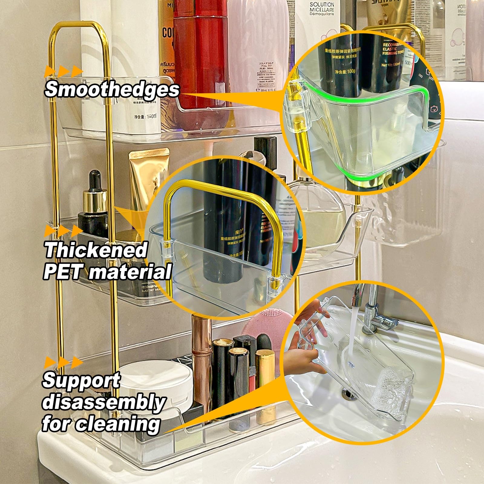 Leoenir 3-Tier Organizer on counter display demonstrates organized cosmetics and perfumes at a glance.