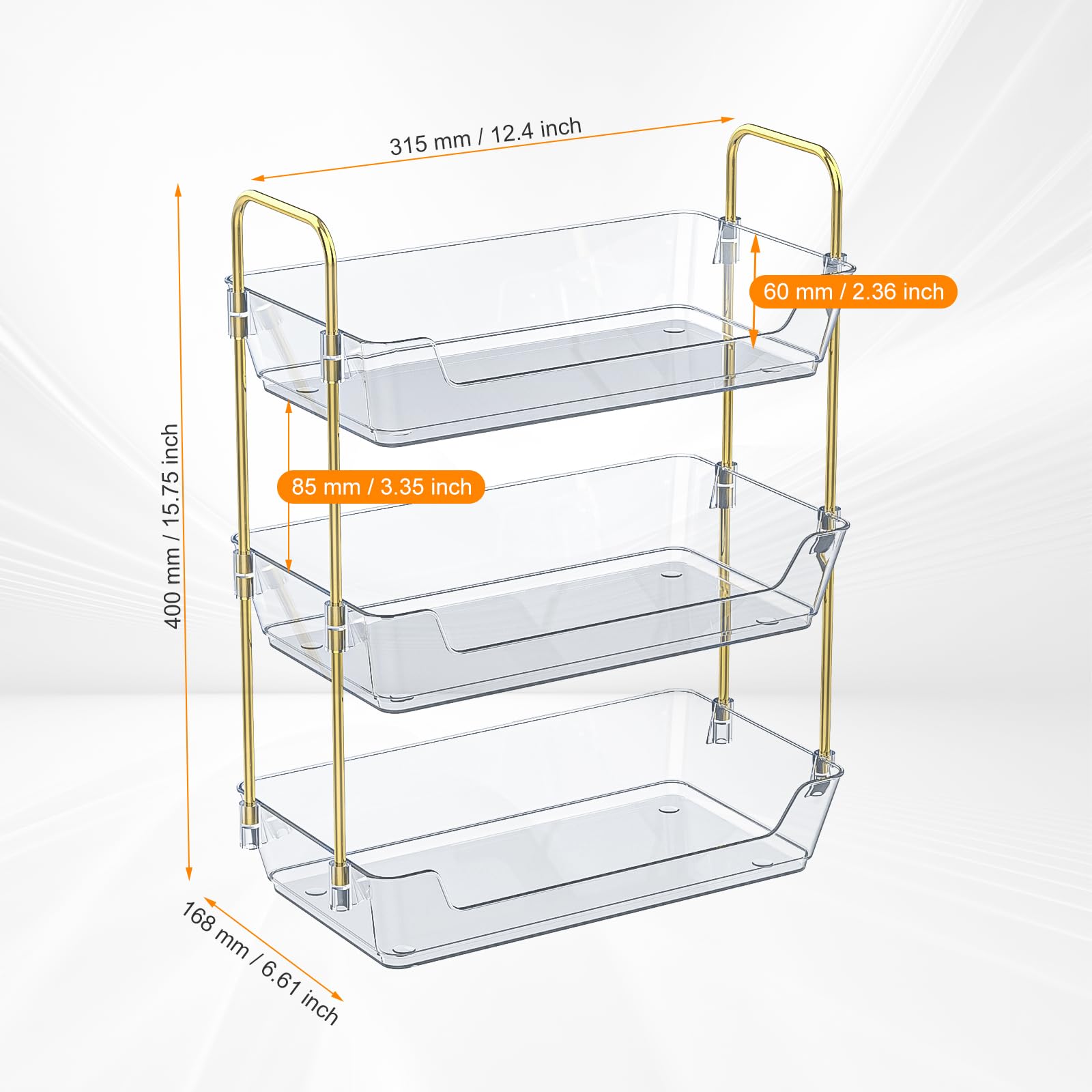 Leoenir 3-Tier Organizer close-up reveals frosted surfaces for easy grip and effortless cleaning.