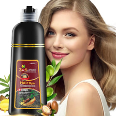 Leorx Chestnut Brown Hair Dye Shampoo bottle shows color-ready formula for at-home use