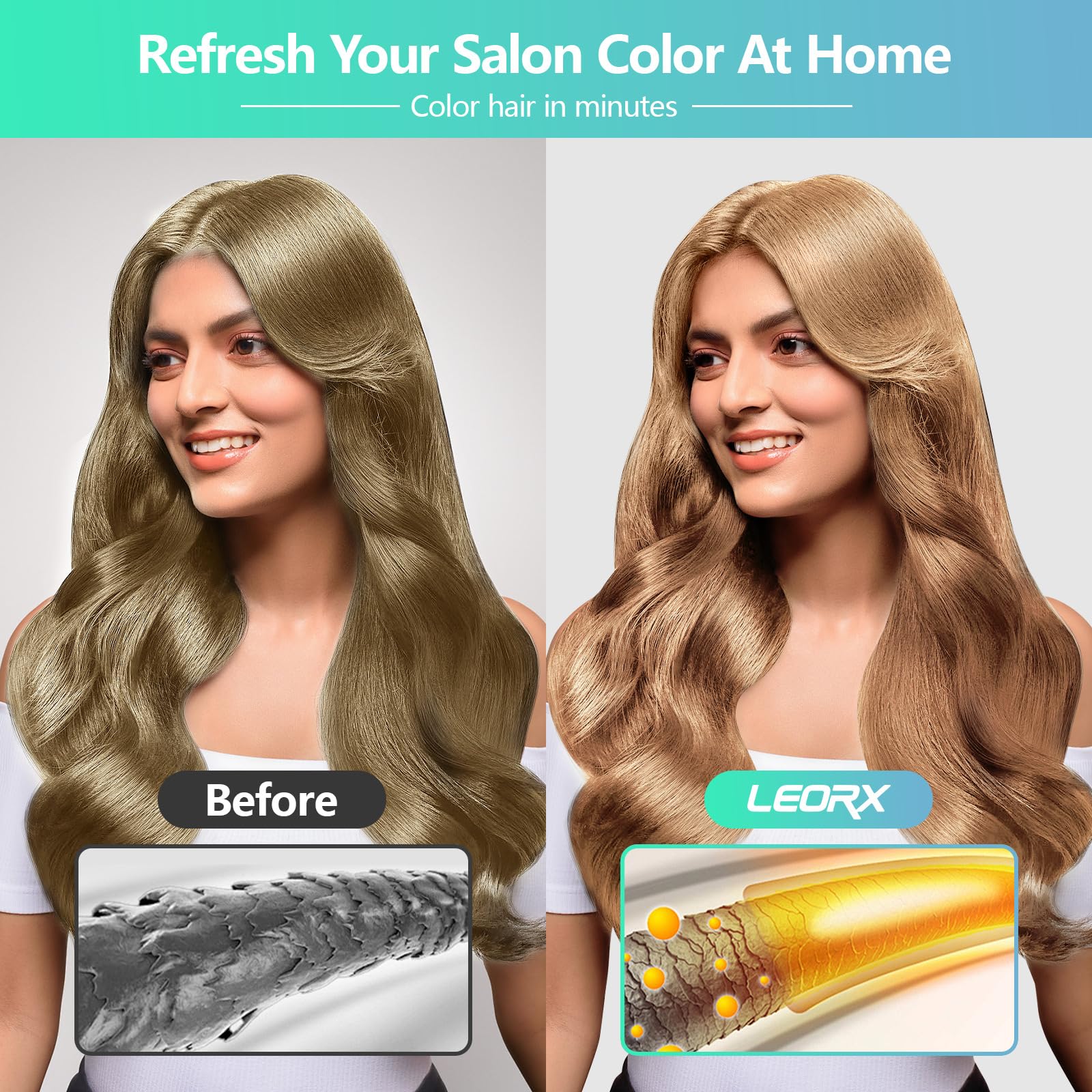 Leorx 3-in-1 blonde brown color result close up