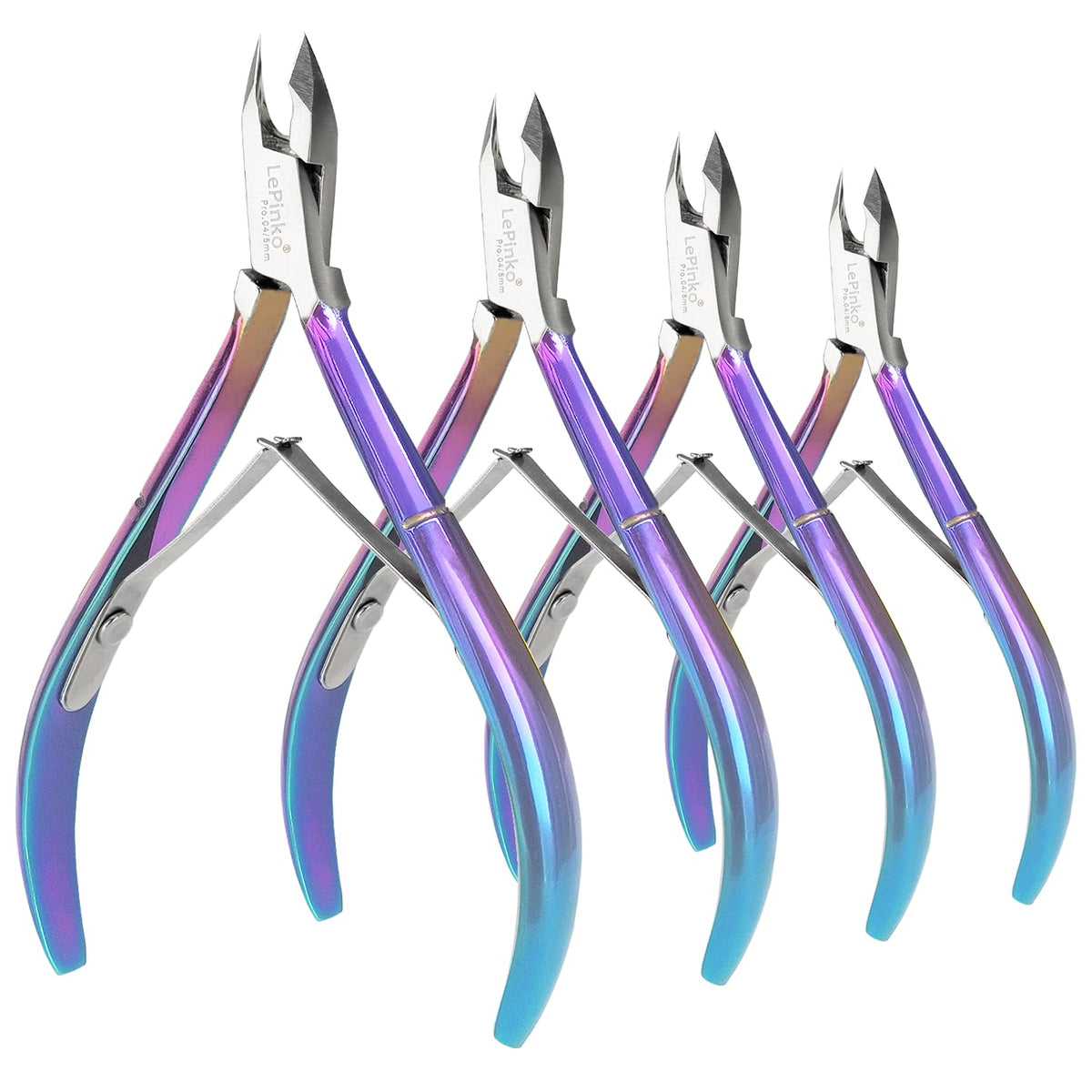 LePinko cuticle trimmer 4-pack with rainbow finish for precise at-home manicure.