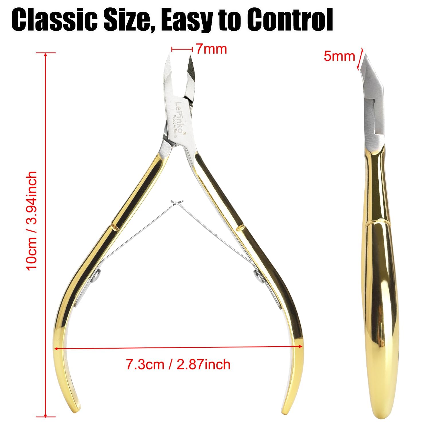 LePinko cuticle trimmer 5mm jaw close-up for neat straight cuts.