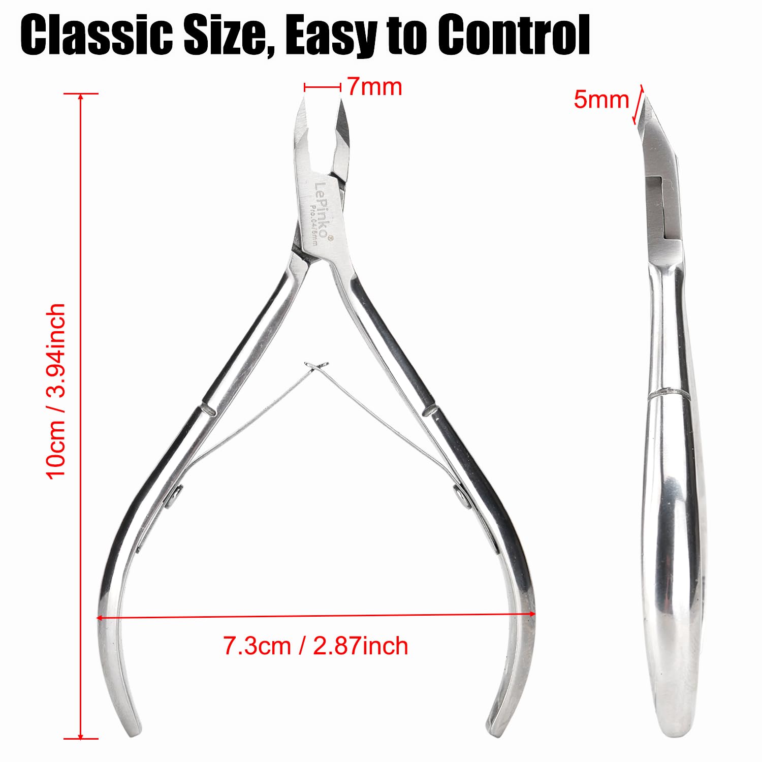 LePinko cuticle trimmer 5mm jaw close-up highlighting clean cuts.