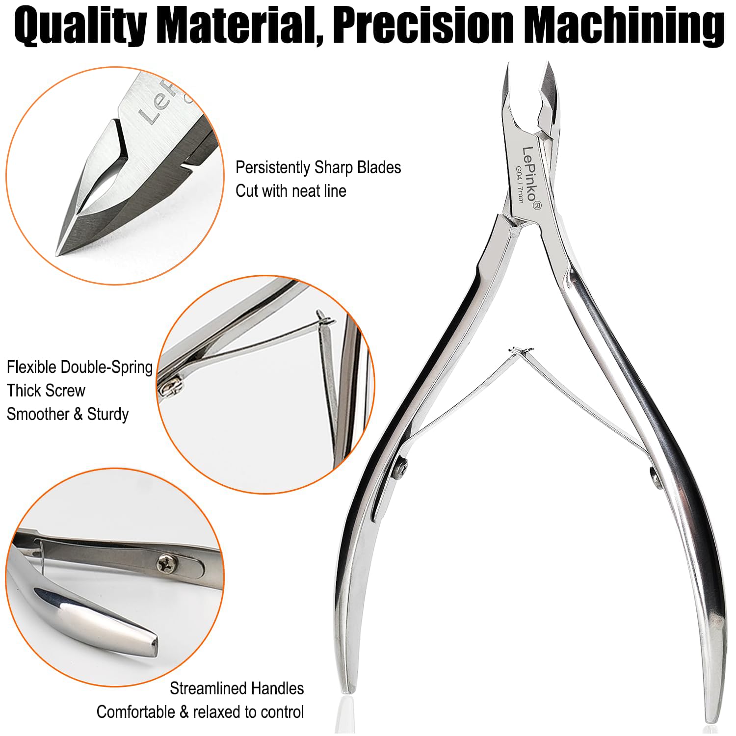 LePinko cuticle trimmer 5mm jaw detail enables precise trimming.