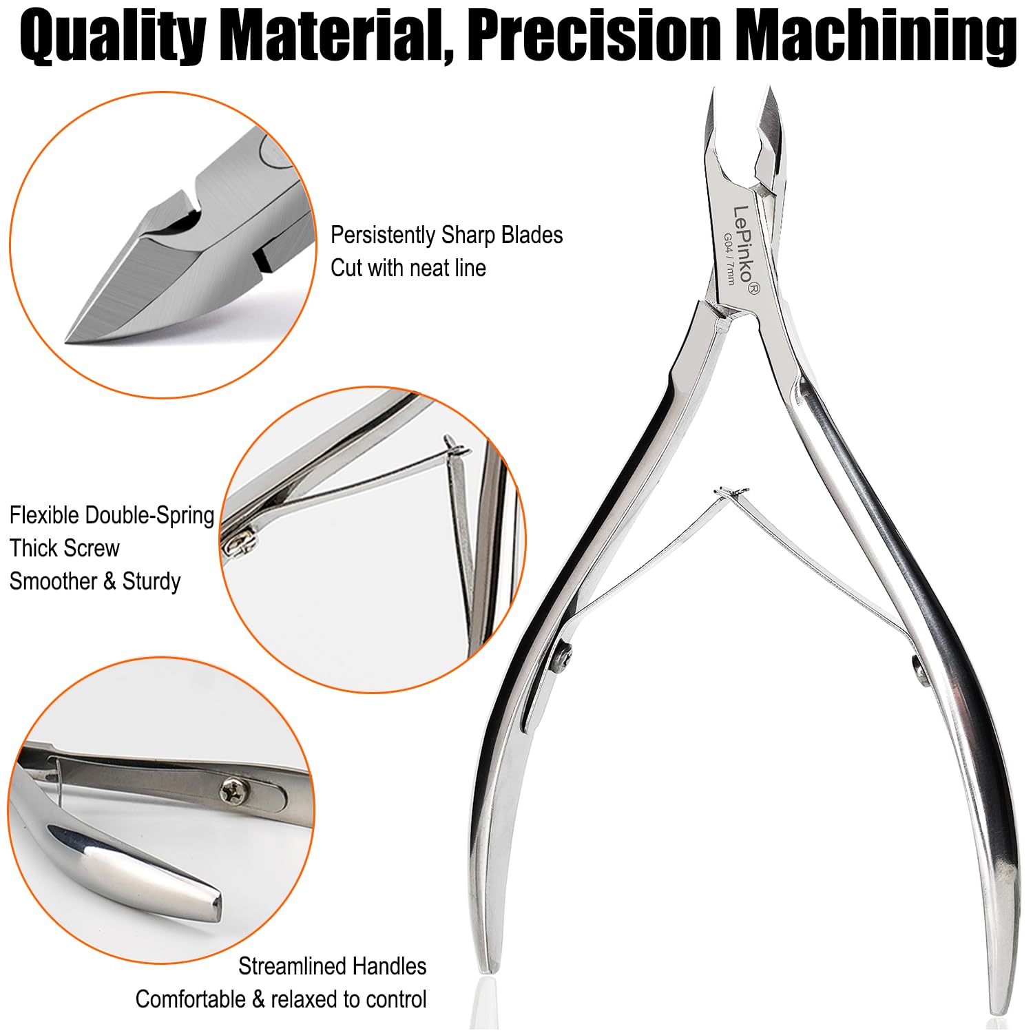 LePinko Cuticle Trimmer 7mm jaw demonstrates precise positioning for safe nail lines