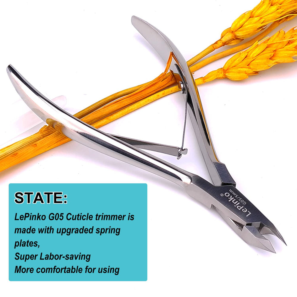 LePinko cuticle trimmer in-use during manicure shows control.