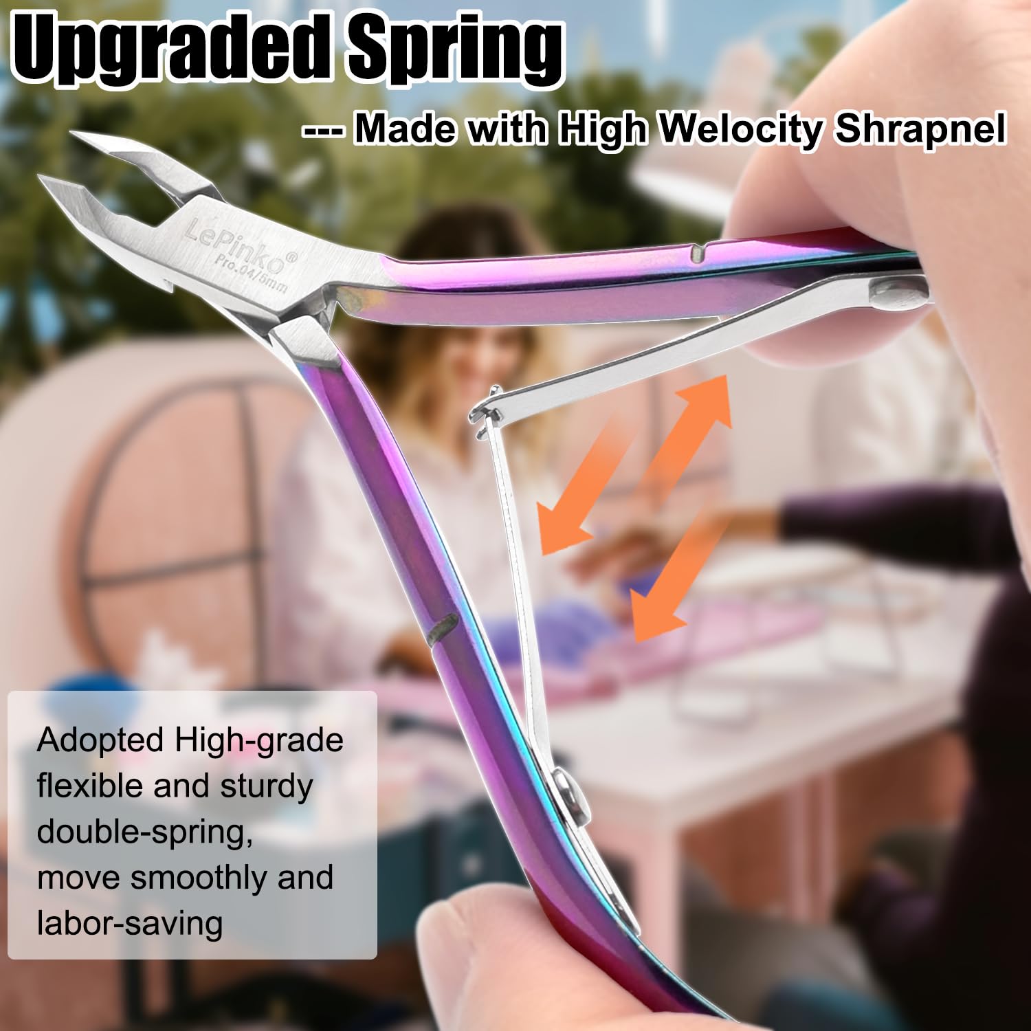 LePinko cuticle trimmer in use for detailed at-home manicure and pedicure.
