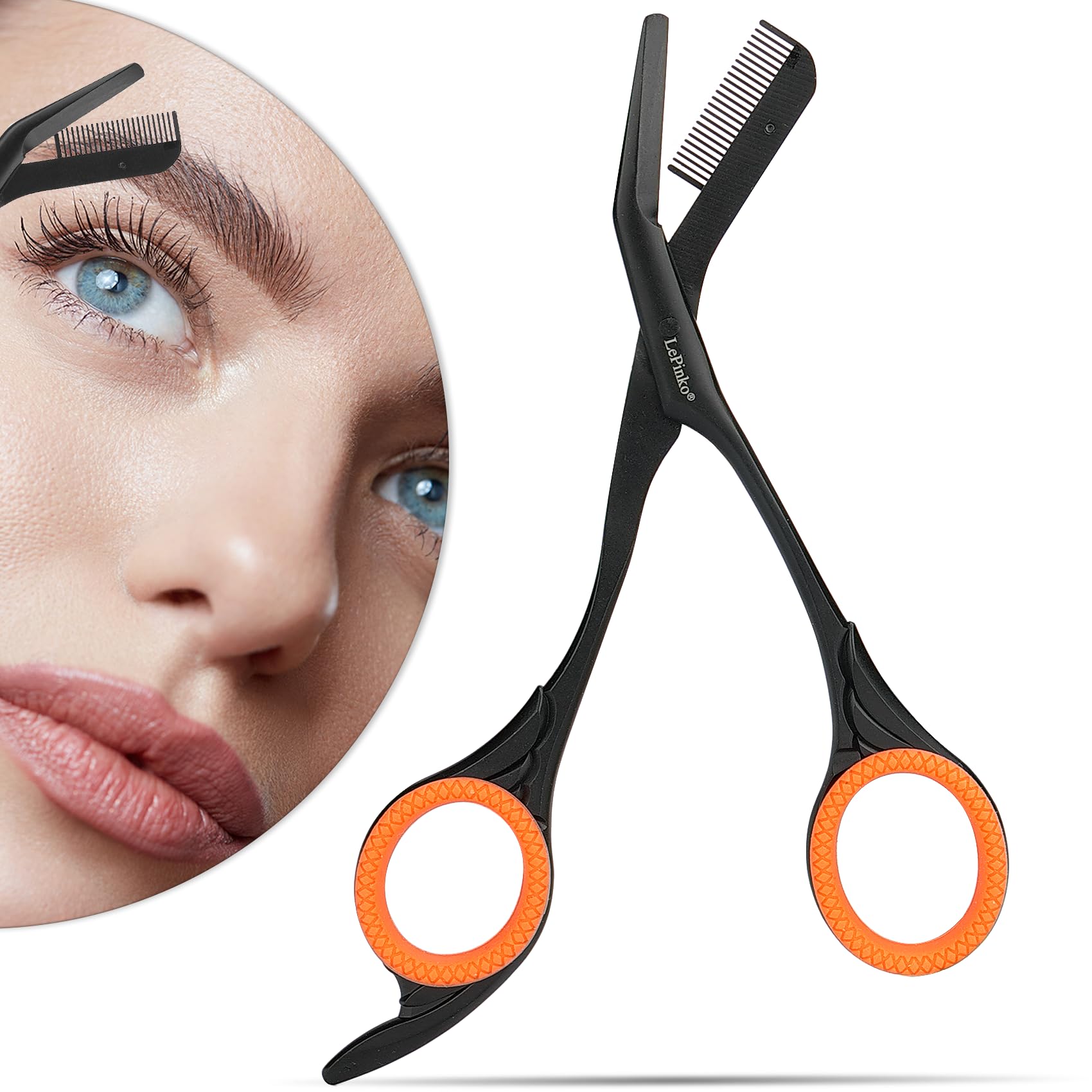 LePinko eyebrow trimming scissors with combs for precise shaping and easy grooming.