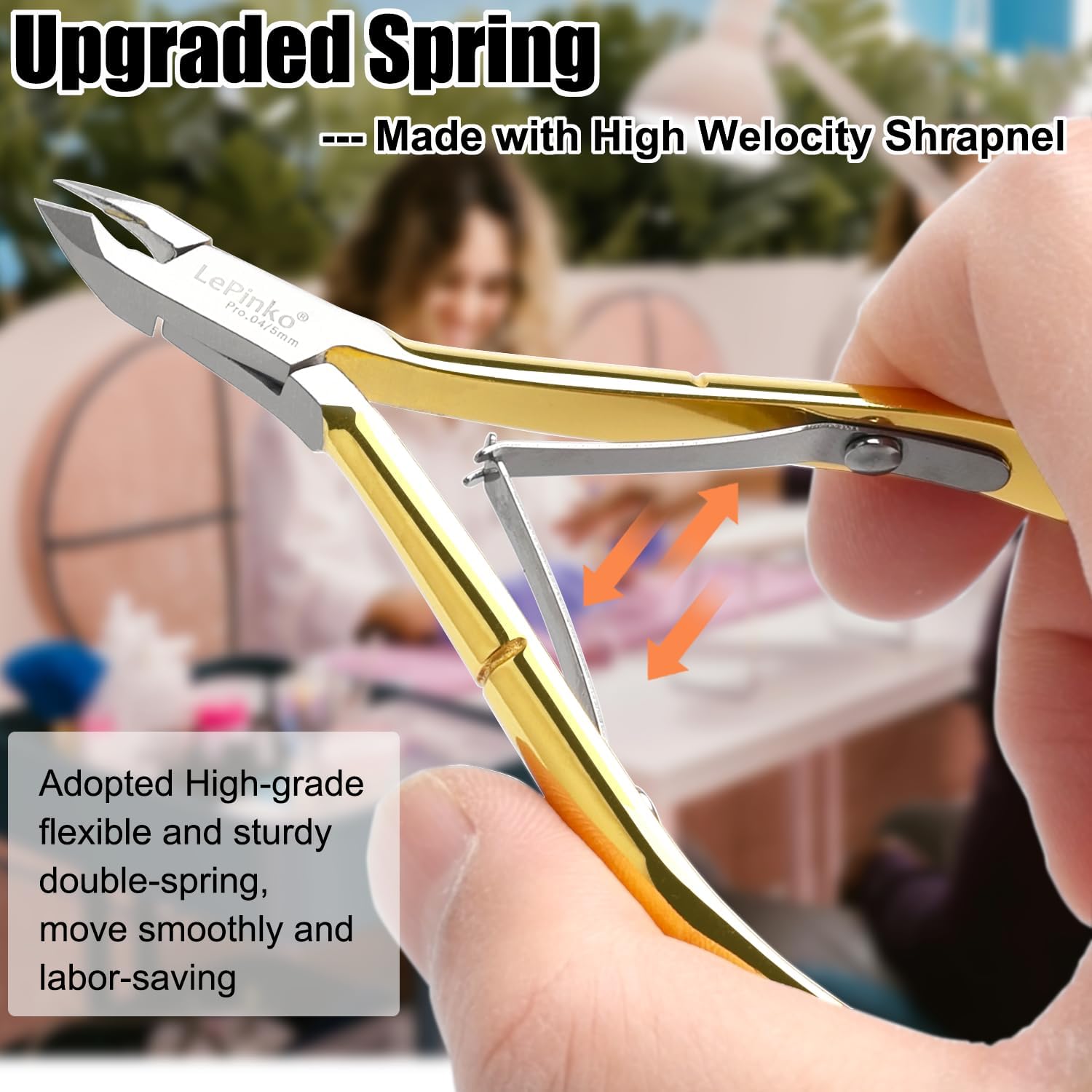LePinko golden-toned trimmer set showcased with stylish manicure design.