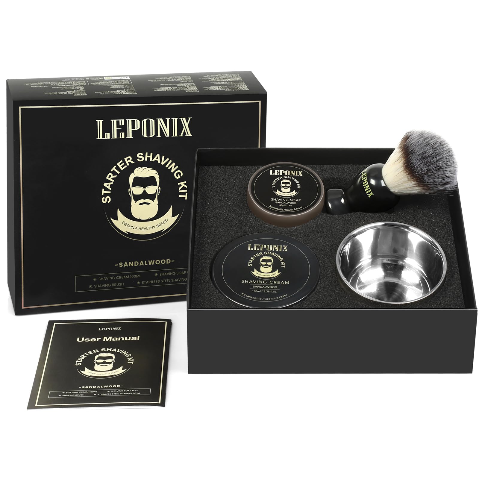 LEPONIX sandalwood scent enhances mood and daily shaving ritual