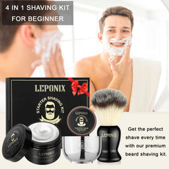 LEPONIX shaving brush closeup highlights exfoliating lift for smoother shave