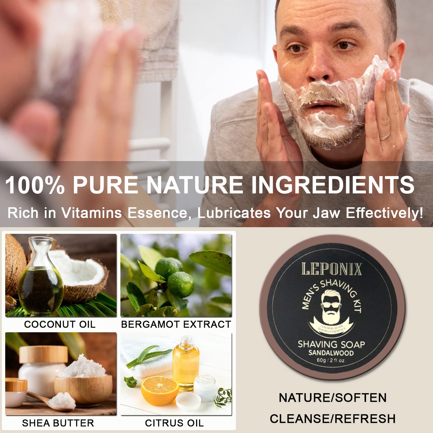 LEPONIX shaving cream sandalwood 100ml offers rich, slick lather for comfortable passes
