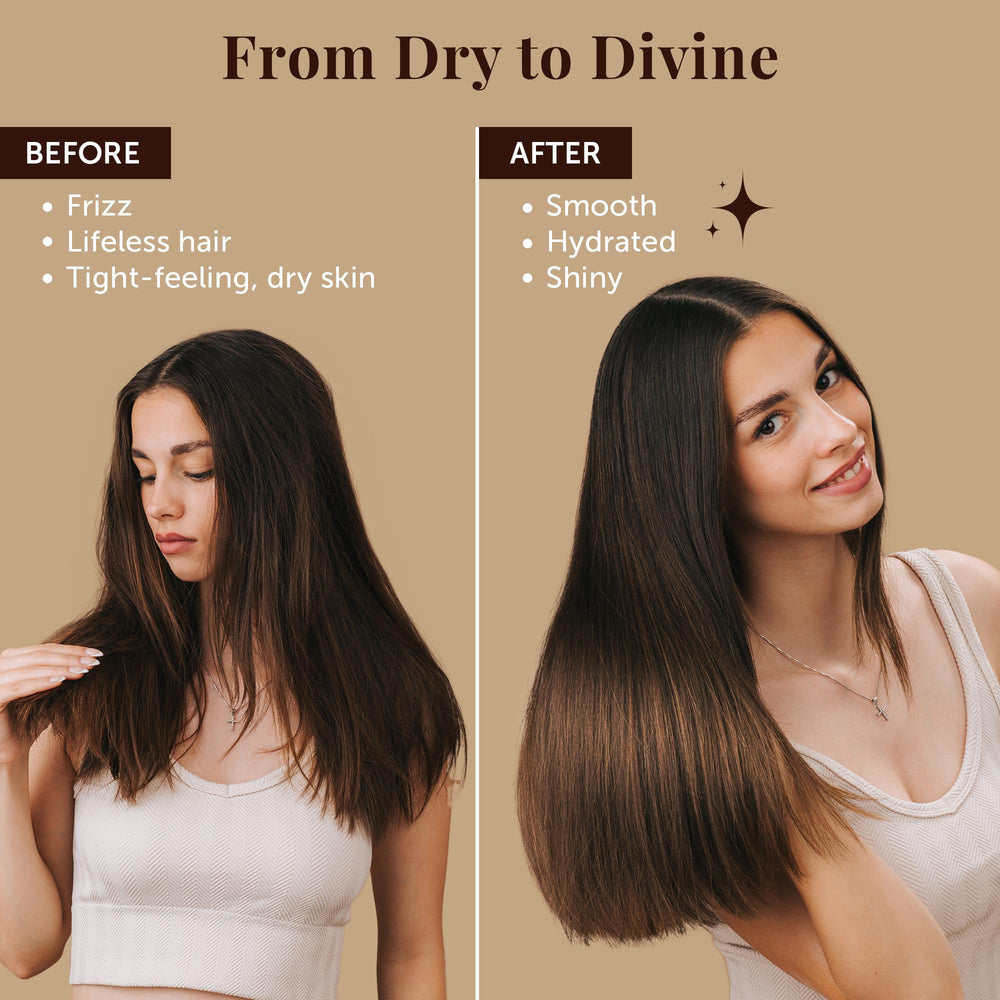 LEPURO Dubai Premium Elixir argan oil droplets emphasize deep nourishment for dry hair.