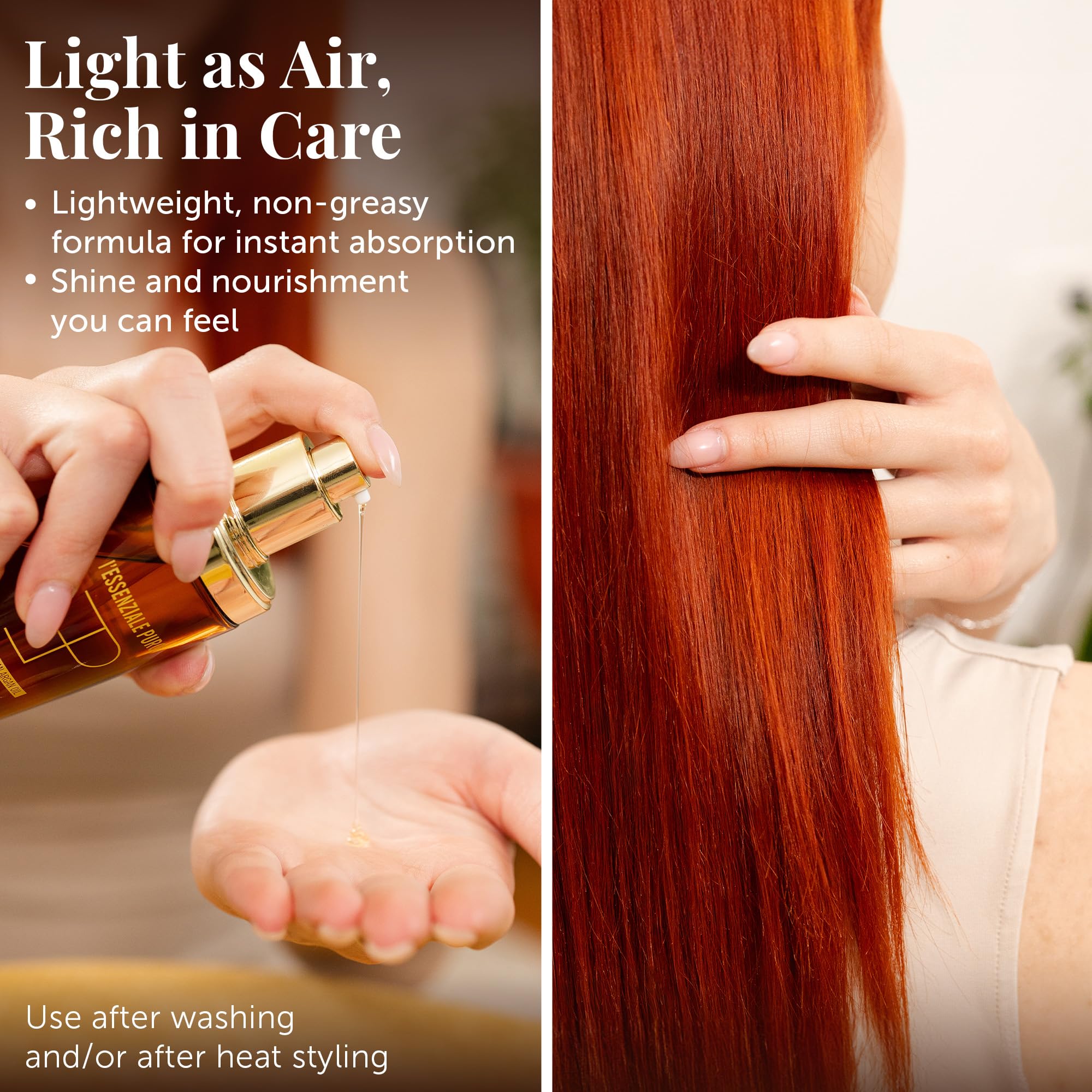 LEPURO Dubai Premium Elixir frizz-control close-up demonstrates humidity resistance.