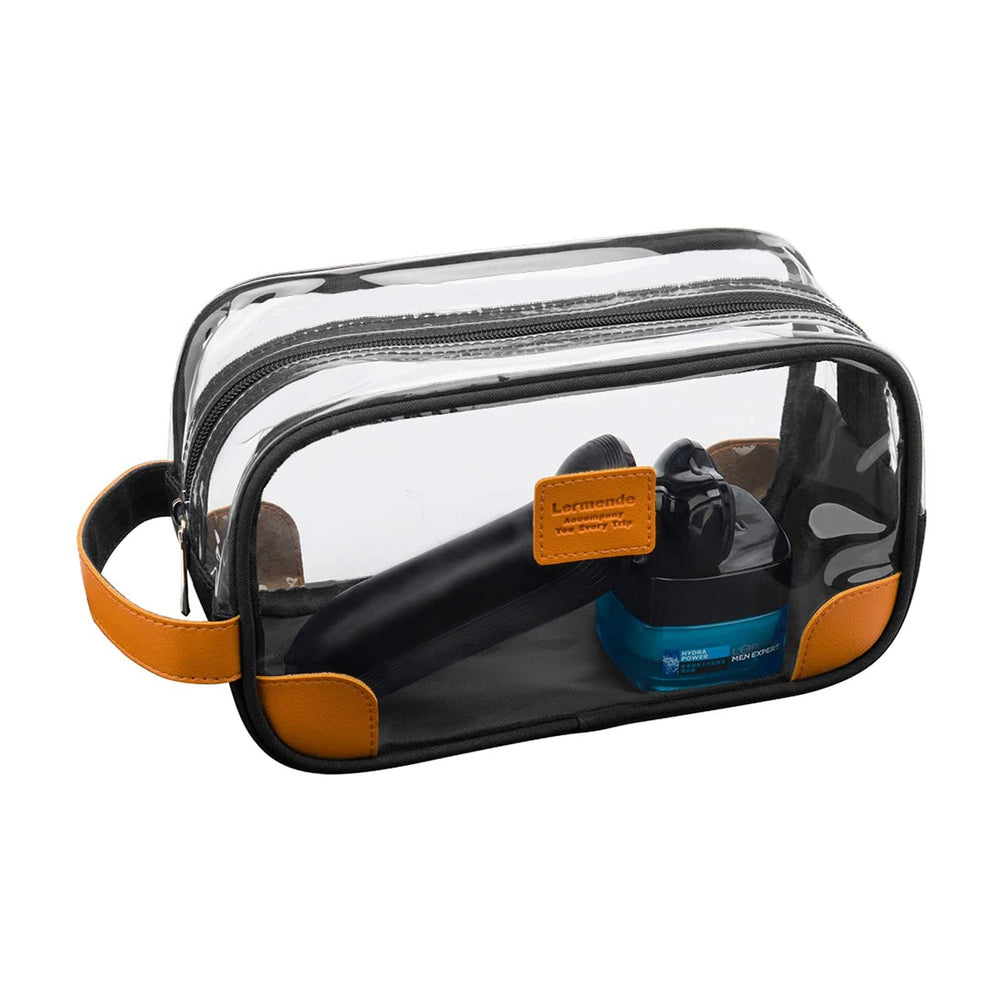Lermende clear toiletry bag travel view shows transparent design for quick item find