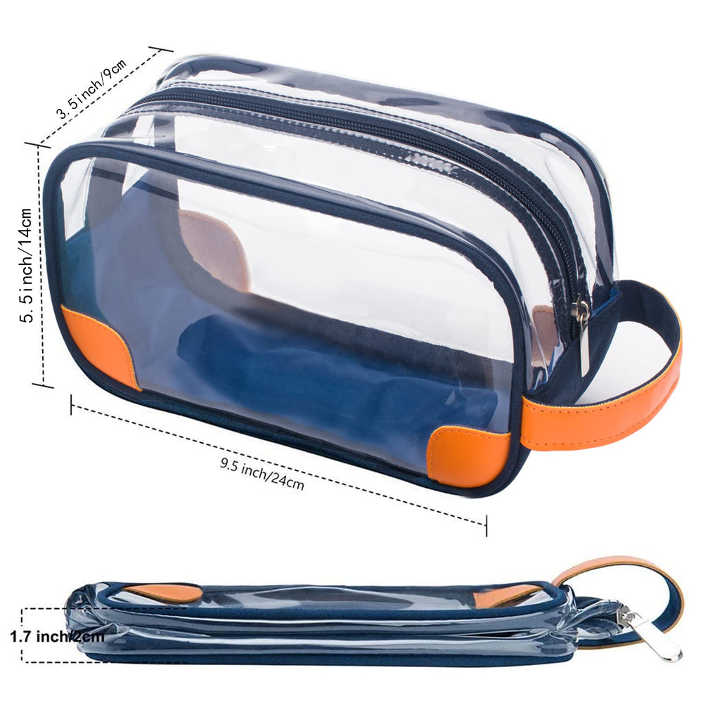Lermende clear toiletry bag hanging strap shows easy wall or hook storage on trips.
