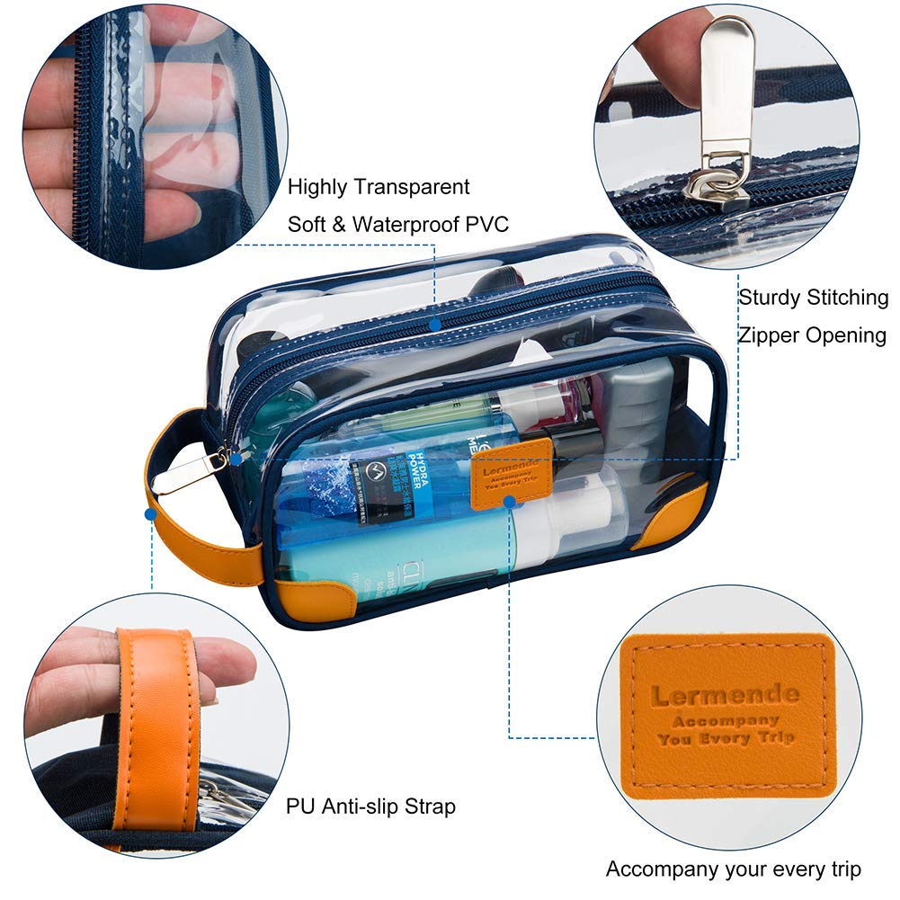Lermende clear toiletry bag open compartment for fast access to essentials.