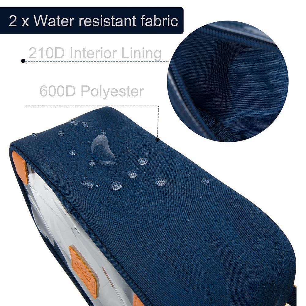 Lermende clear toiletry bag waterproof base protects contents on surfaces.