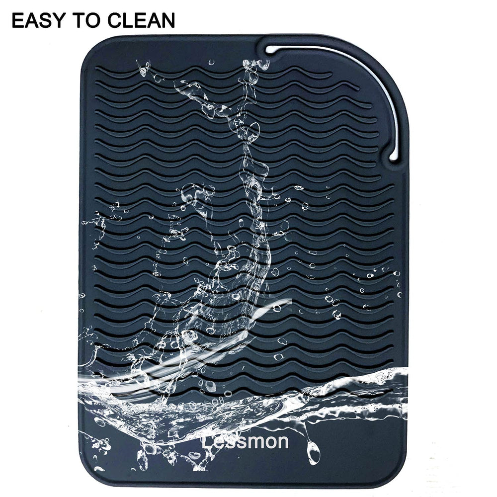 Lessmon silicone mat withstands up to 450°F during styling sessions