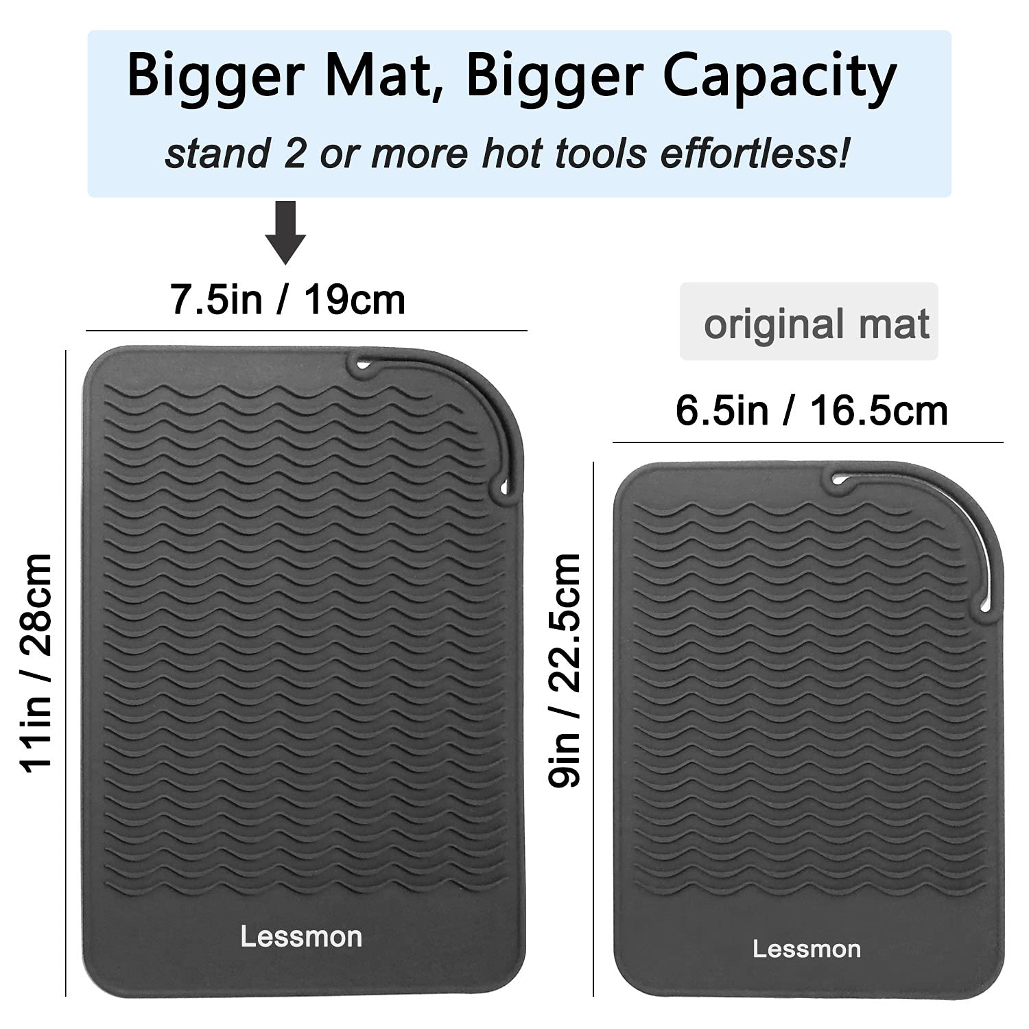 Lessmon mat holds multiple hot tools on a makeup desk setup